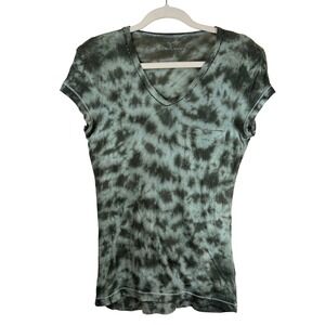 Calvin Klein Jeans Tie Dye Beaded V-Neck Short Sleeve Tee Womens Small Green Y2K